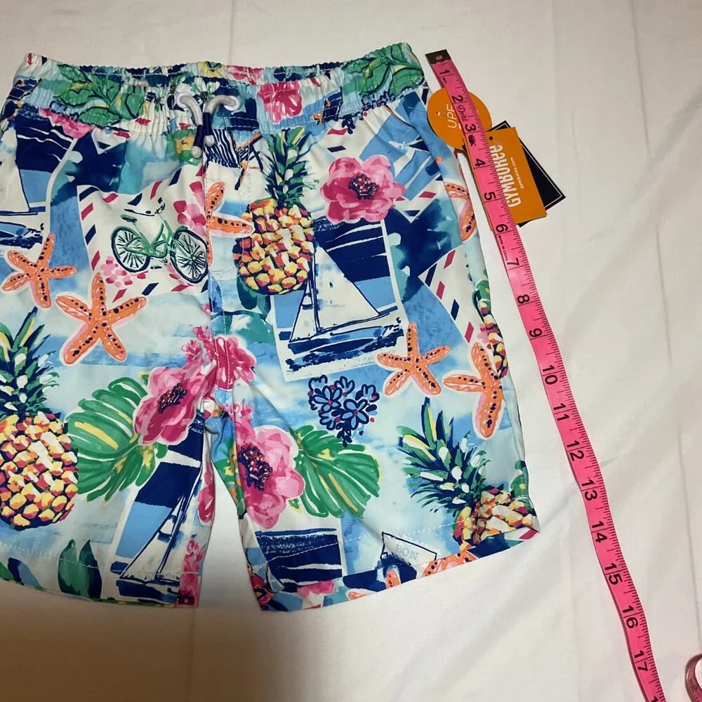 Gymboree Boys Size 7 Tropical Swim White Blue Trunks NWT Beach Splish-Splash